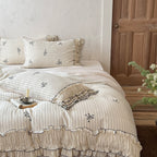 French Cottagecore Striped Cotton Bedding Set