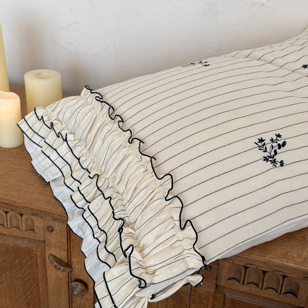 French Cottagecore Striped Cotton Bedding Set