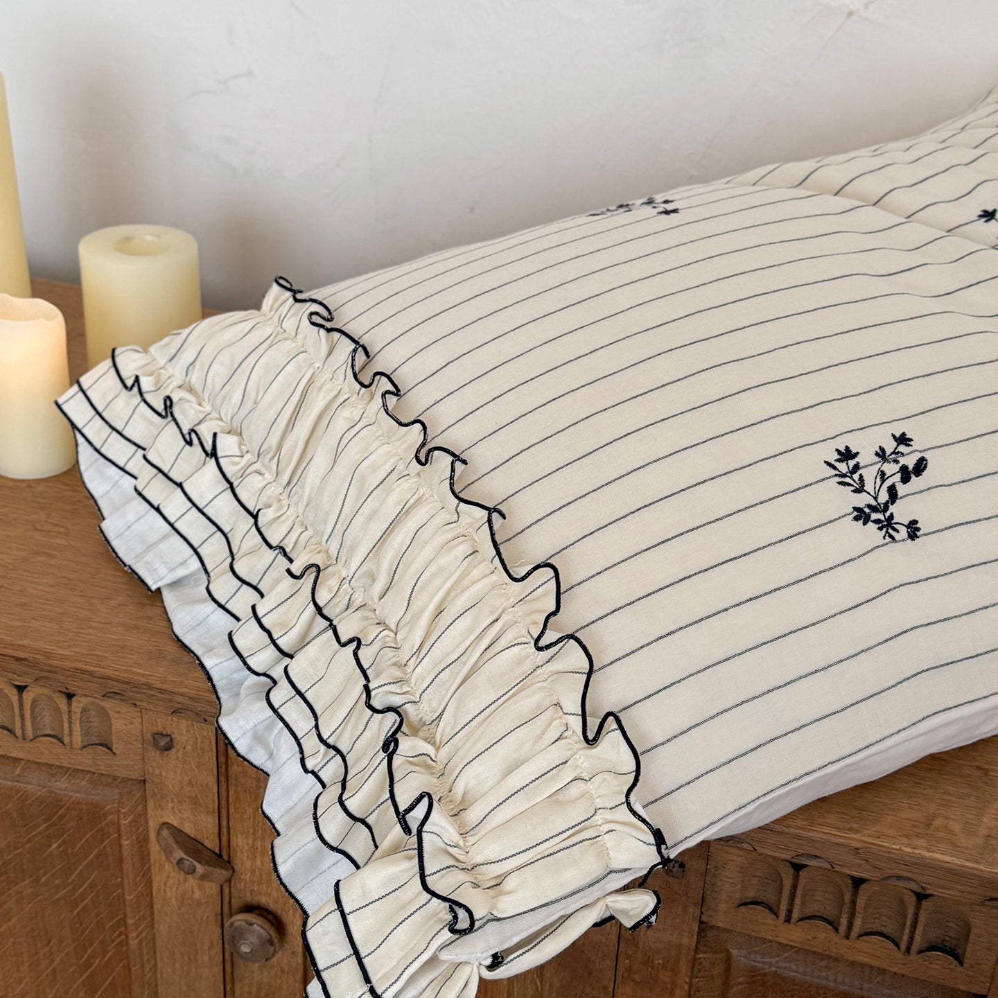 French Cottagecore Striped Cotton Bedding Set