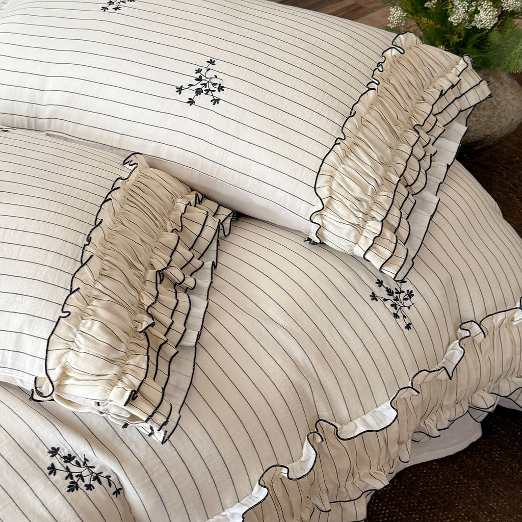 French Cottagecore Striped Cotton Bedding Set