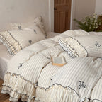 French Cottagecore Striped Cotton Bedding Set