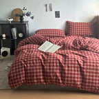 Vintage Red Plaid Washed Cotton Duvet Cover Set