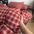 Vintage Red Plaid Washed Cotton Duvet Cover Set