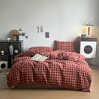 Vintage Red Plaid Washed Cotton Duvet Cover Set