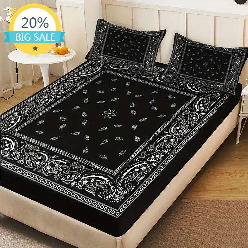 Black Paisley Mandala Deep-Pocket Sheet Set