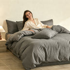 Cream Textured Washed Cotton Duvet Cover Set