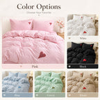 Soft Pink Heart Embroidery Washed Cotton Duvet Cover Set