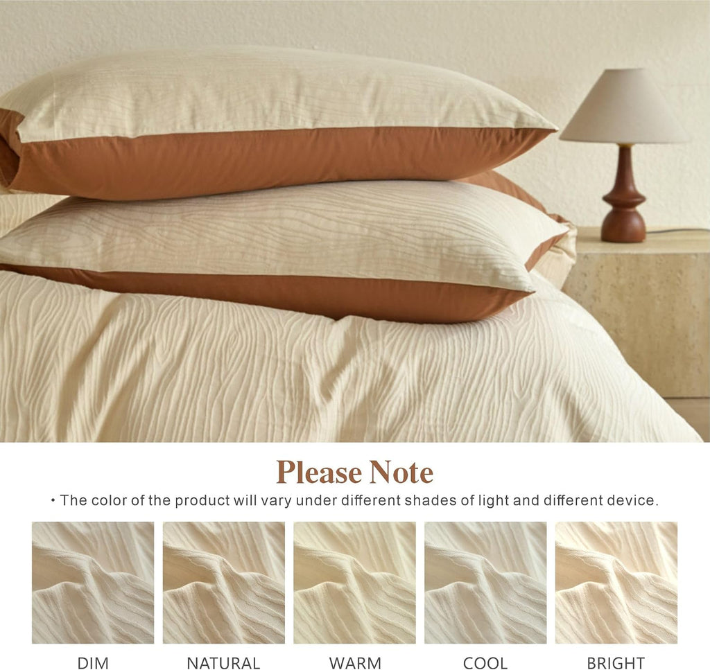 Cream Textured Washed Cotton Duvet Cover Set