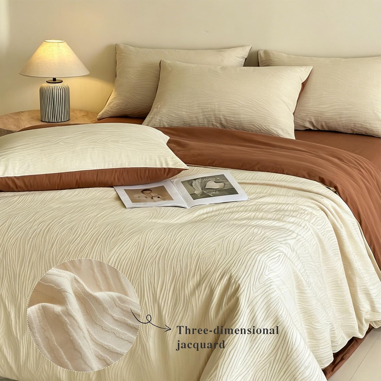 Cream Textured Washed Cotton Duvet Cover Set