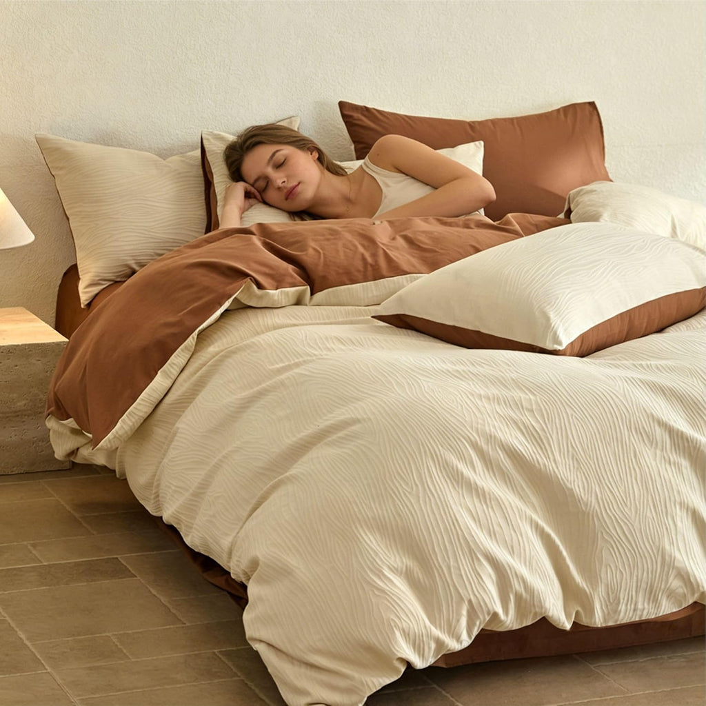 Cream Textured Washed Cotton Duvet Cover Set