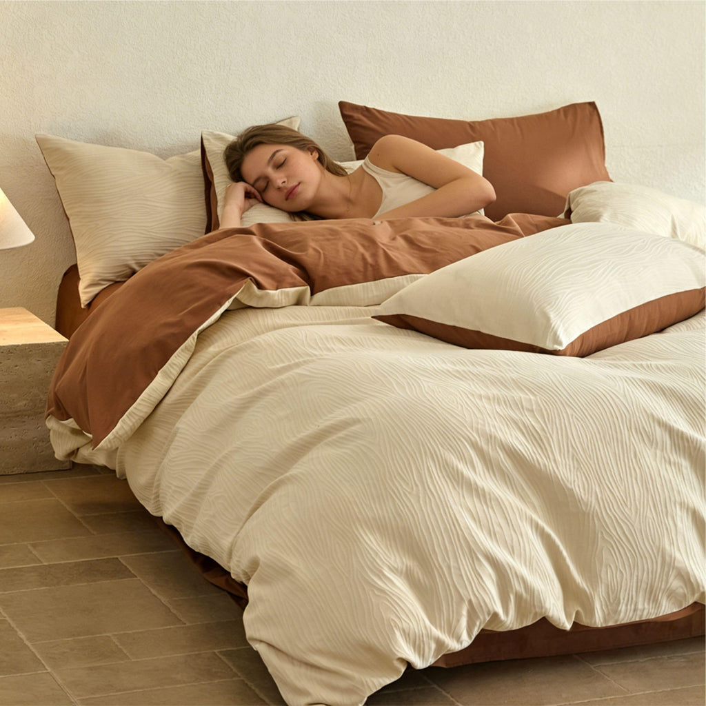 Cream Textured Washed Cotton Duvet Cover Set