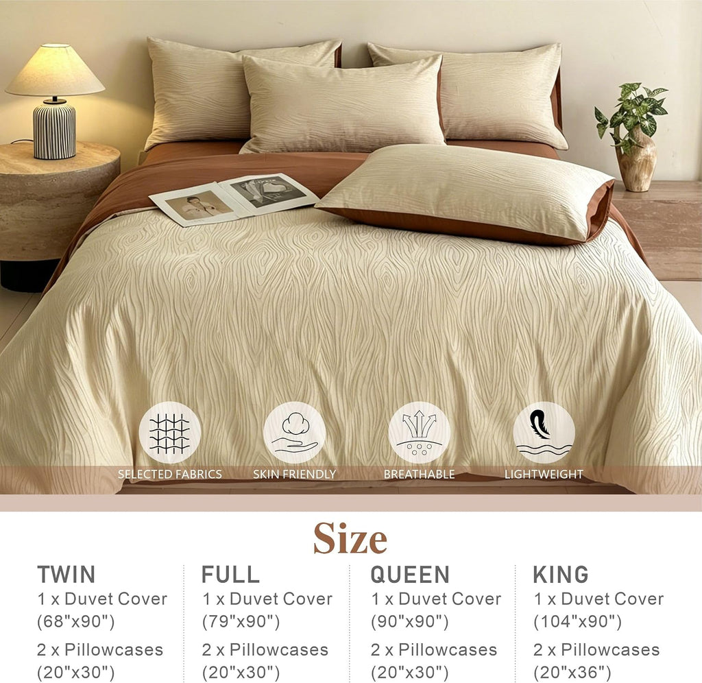 Cream Textured Washed Cotton Duvet Cover Set
