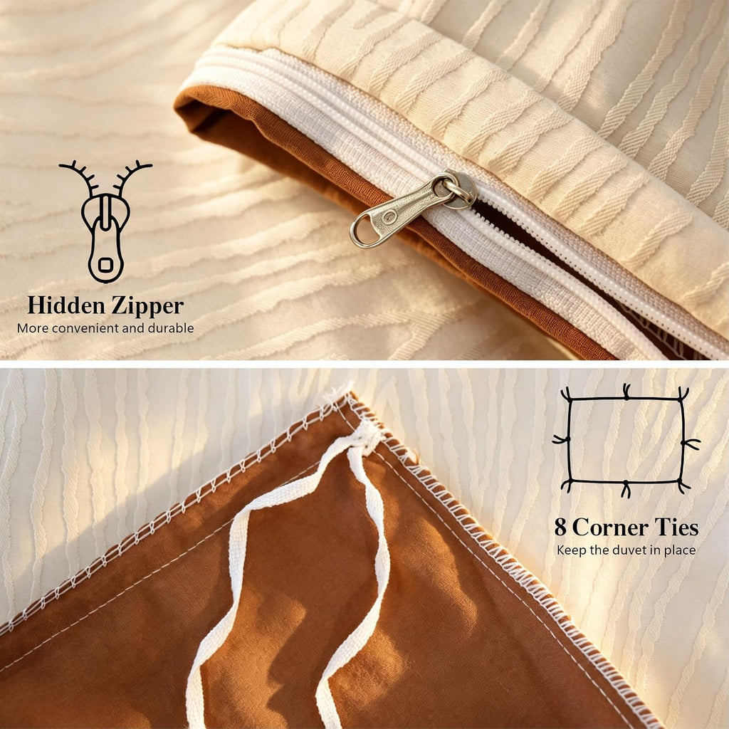 Cream Textured Washed Cotton Duvet Cover Set