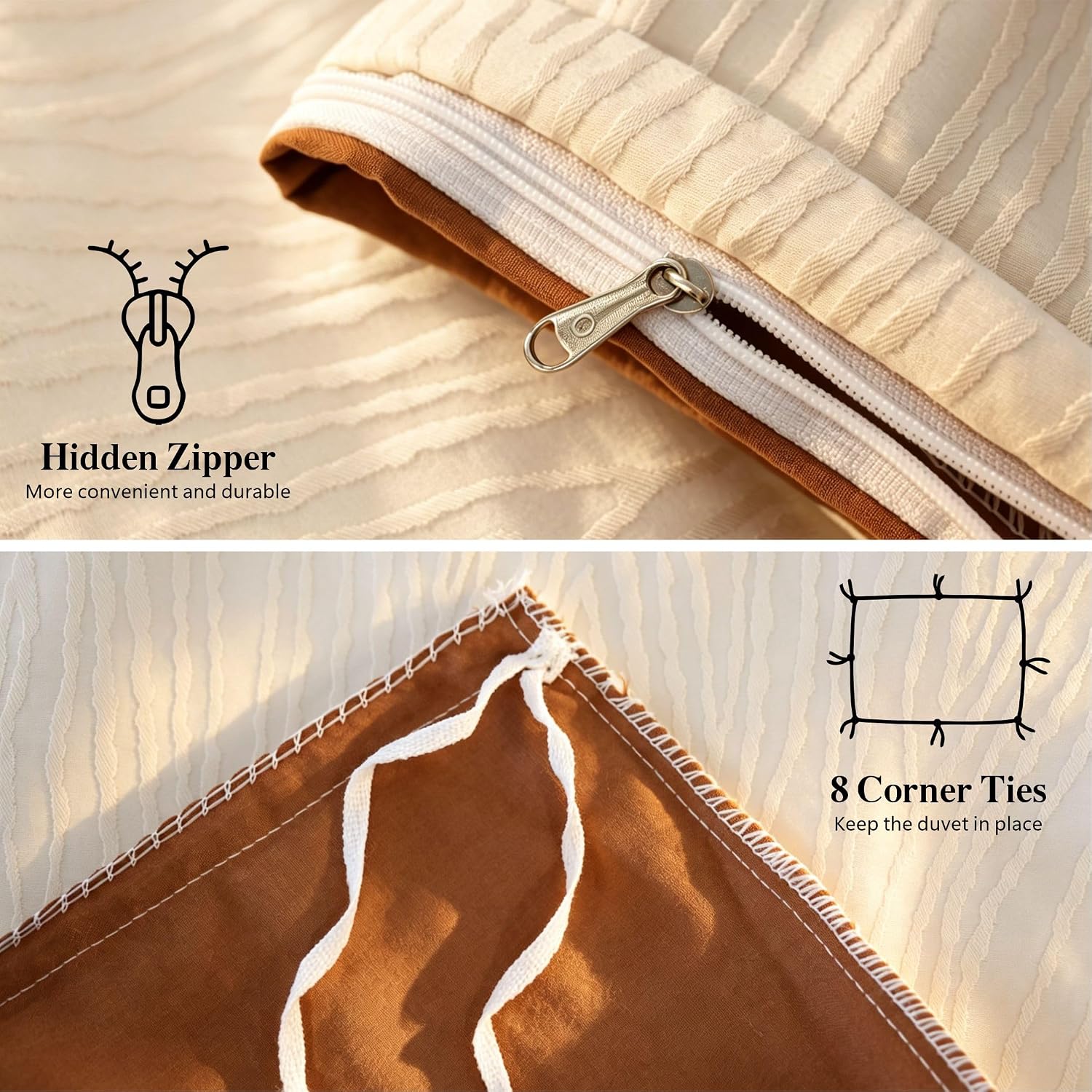 Cream Textured Washed Cotton Duvet Cover Set