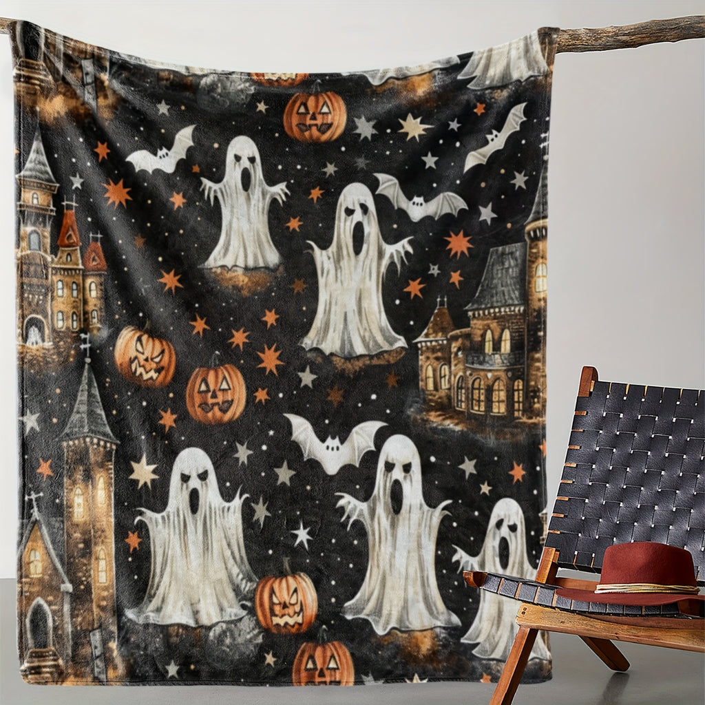 Haunted Castle Halloween Flannel Throw Blanket