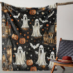 Haunted Castle Halloween Flannel Throw Blanket