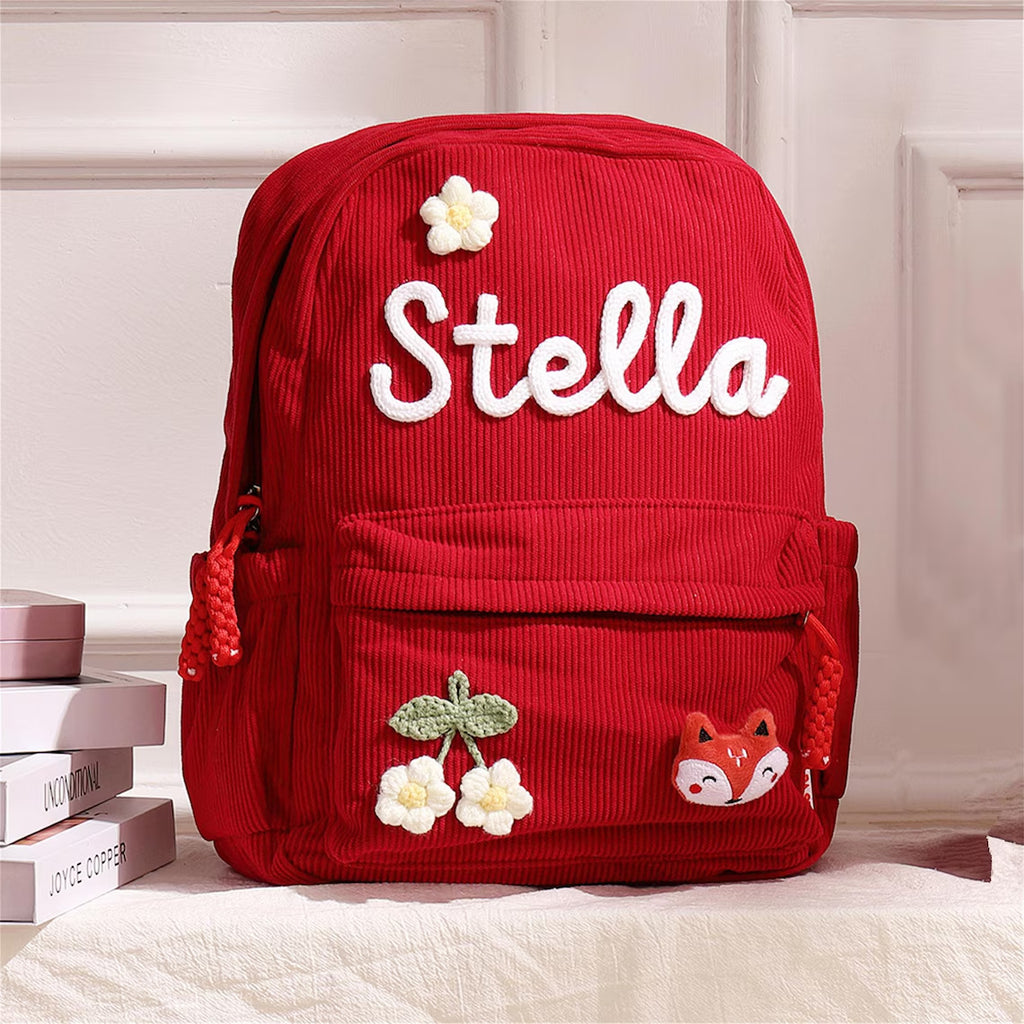 Personalized Kids Backpack, Corduroy Toddler Backpack, Custom Name Preschool Bag, Kindergarten School Backpack, Gift for Girls Boys
