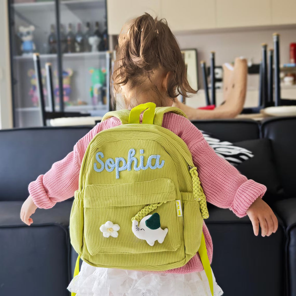 Personalized Kids Backpack, Corduroy Toddler Backpack, Custom Name Preschool Bag, Kindergarten School Backpack, Gift for Girls Boys