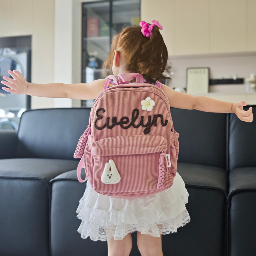 Personalized Kids Backpack, Corduroy Toddler Backpack, Custom Name Preschool Bag, Kindergarten School Backpack, Gift for Girls Boys