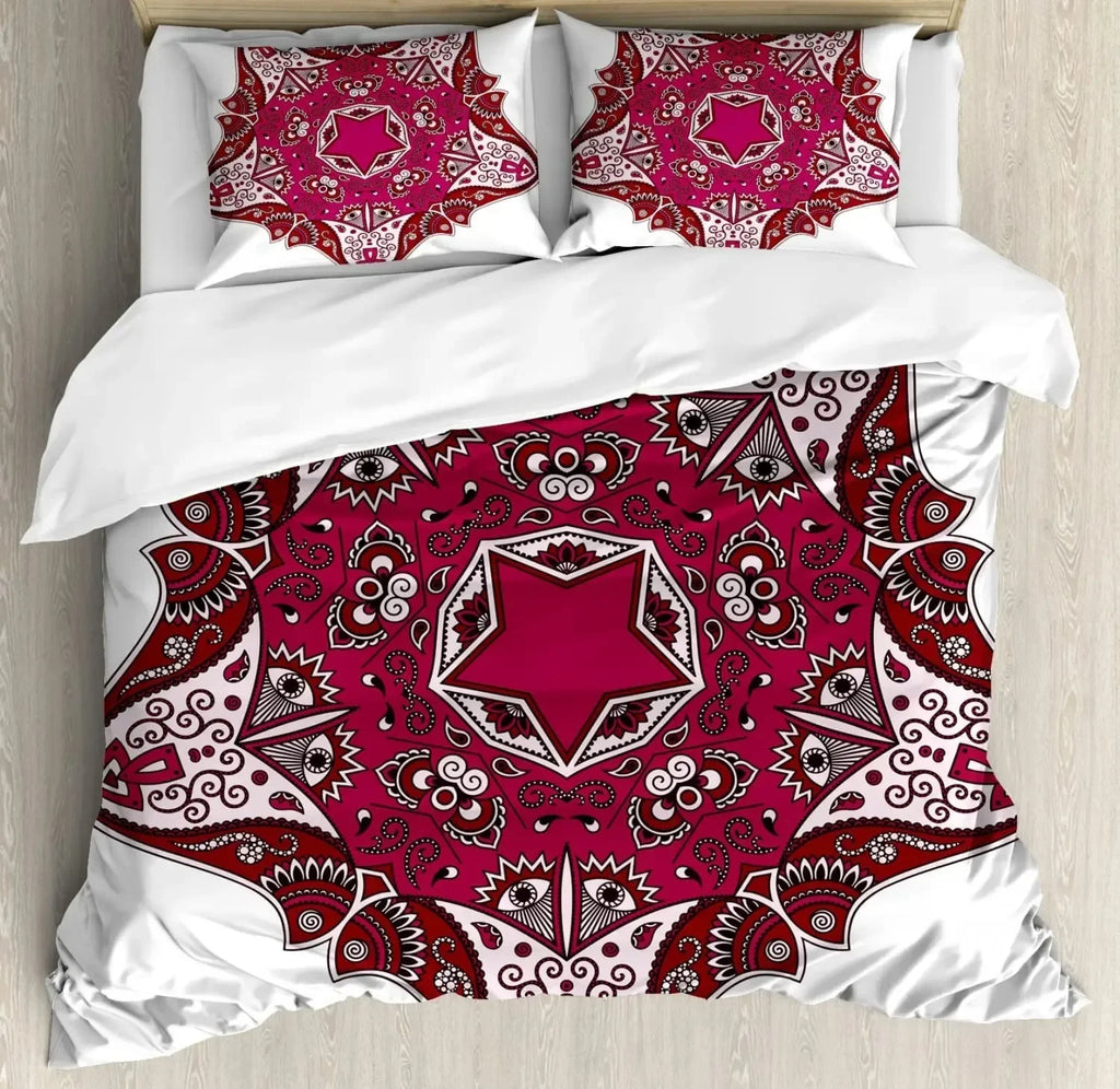 South Mandala Floral Duvet Cover Set,Vibrant Color Ornamental Illustration Bedding Set Bohemian Mandala Lotus Design Quilt Cover