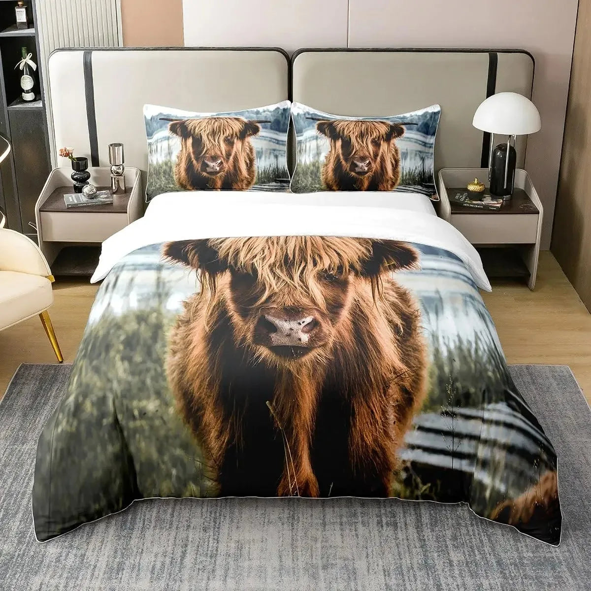Brown Cow Print Comforter Set Queen King Size, Farmhouse Cow Print Bedding Set With 1/2 Matching Pillowcases Bedroom Decoration