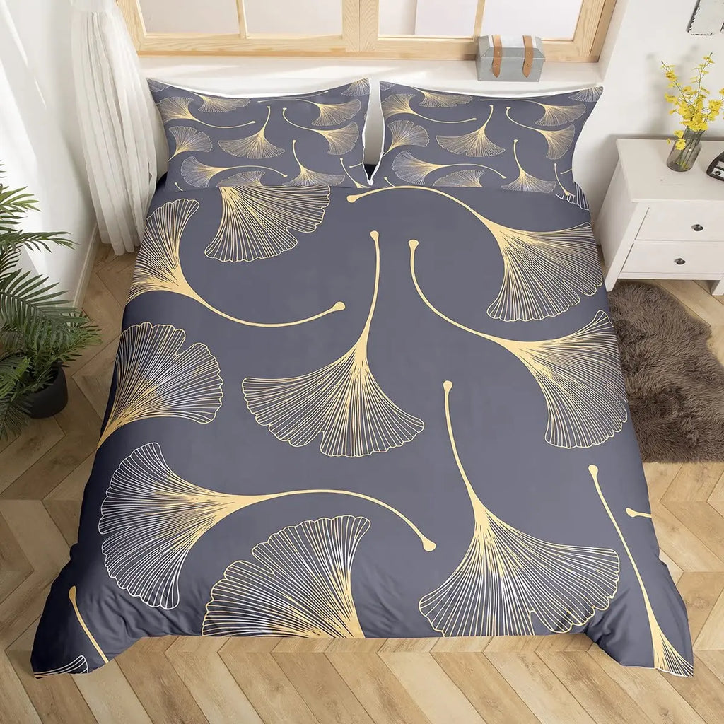 Ginkgo Leaf Duvet Cover Queen Natural Botanical Bedding Set Plants Rustic Farmhouse Comforter Cover Abstract Leaves Quilt Cover