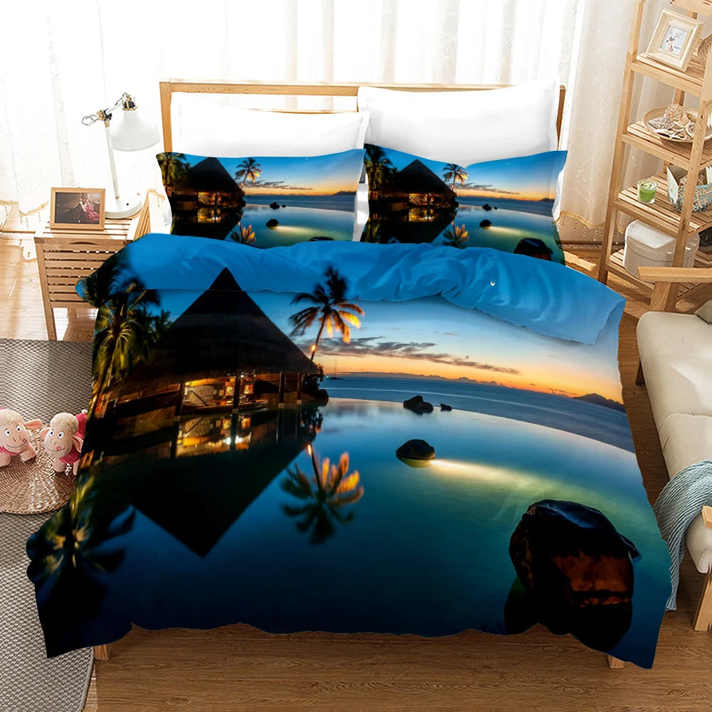 Tropical Island & Palm Tree Duvet Cover Set