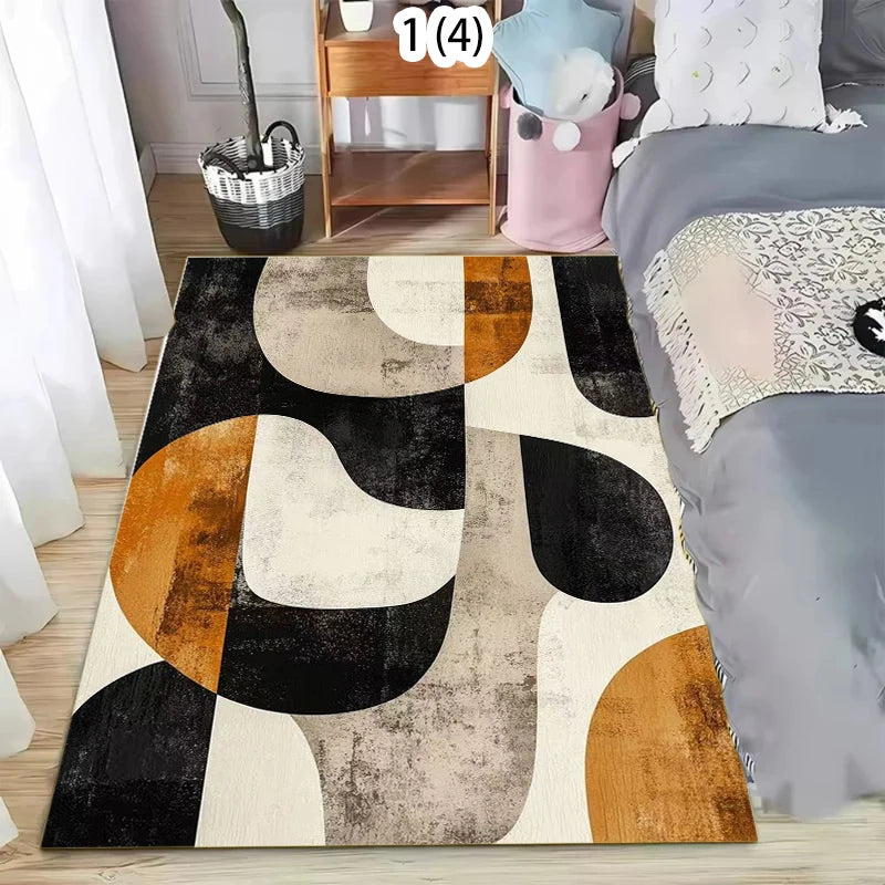 Minimalist Area Rug Abstract Geometric Print Soft Non-Slip Washable Carpet Retro Modern Wave Floor Mat for Living Room Entryway