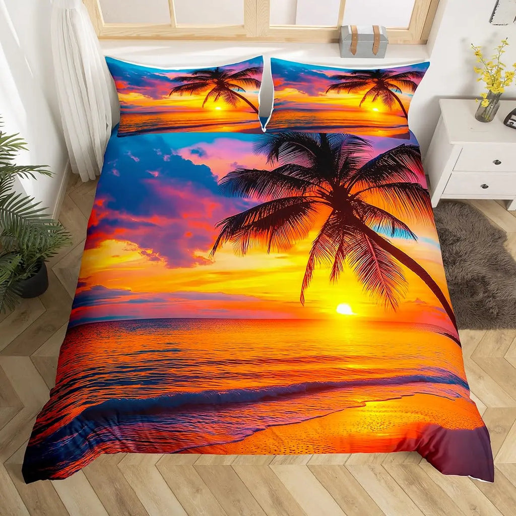 Beach Theme Duvet Cover Twin Queen Size Hawaiian Beach Ocean Bedding Set For Boys Girls Summer Holiday Vacation Comforter Cover