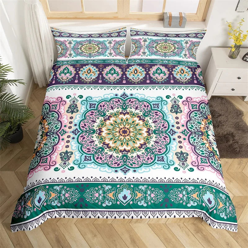 Bohemian Floral Duvet Cover Paisley Mandala Comforter Cover Microfiber Geometry Aztec Mexican Style Bedding Set Twin Queen Size