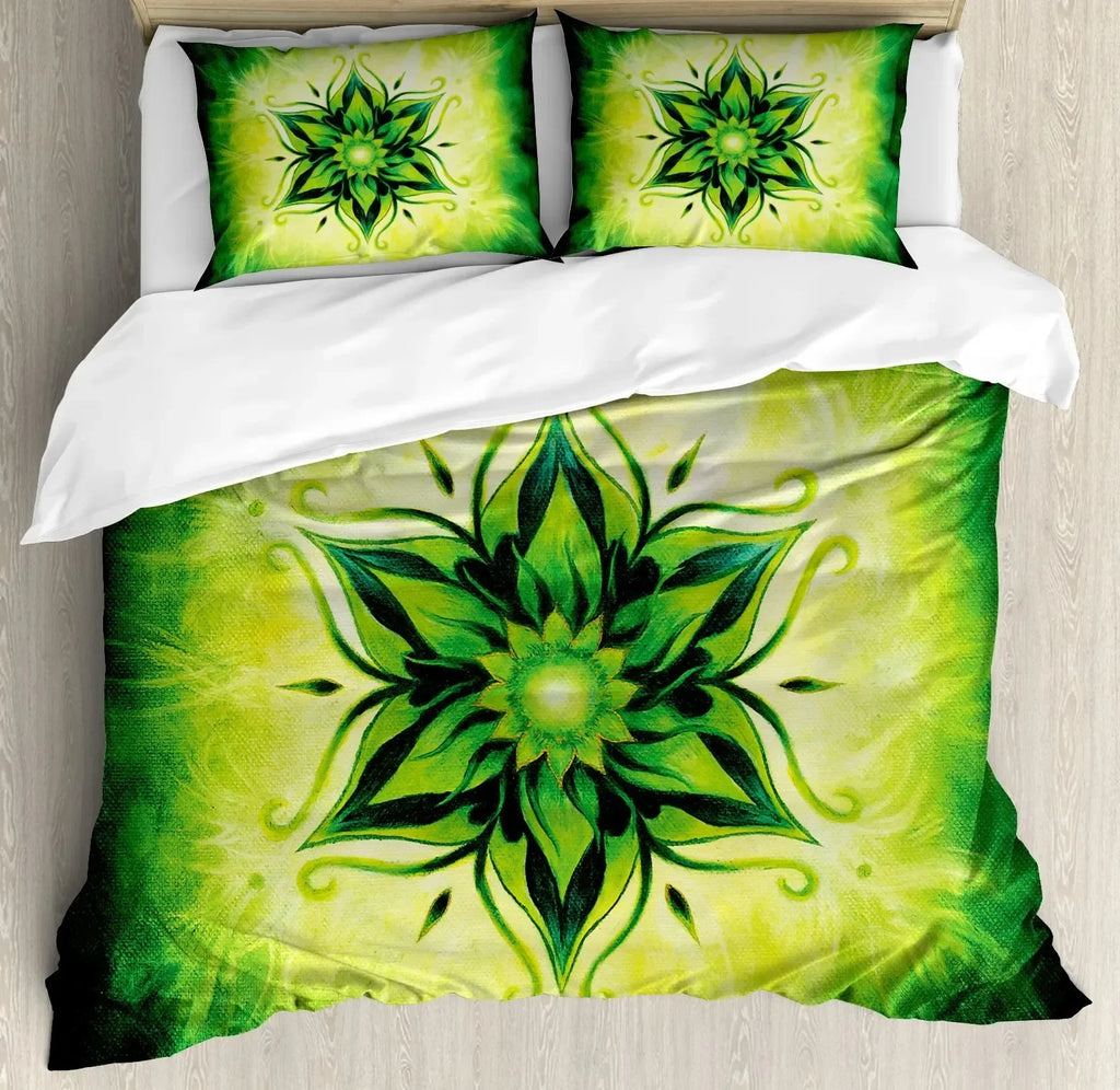 South Mandala Floral Duvet Cover Set,Vibrant Color Ornamental Illustration Bedding Set Bohemian Mandala Lotus Design Quilt Cover