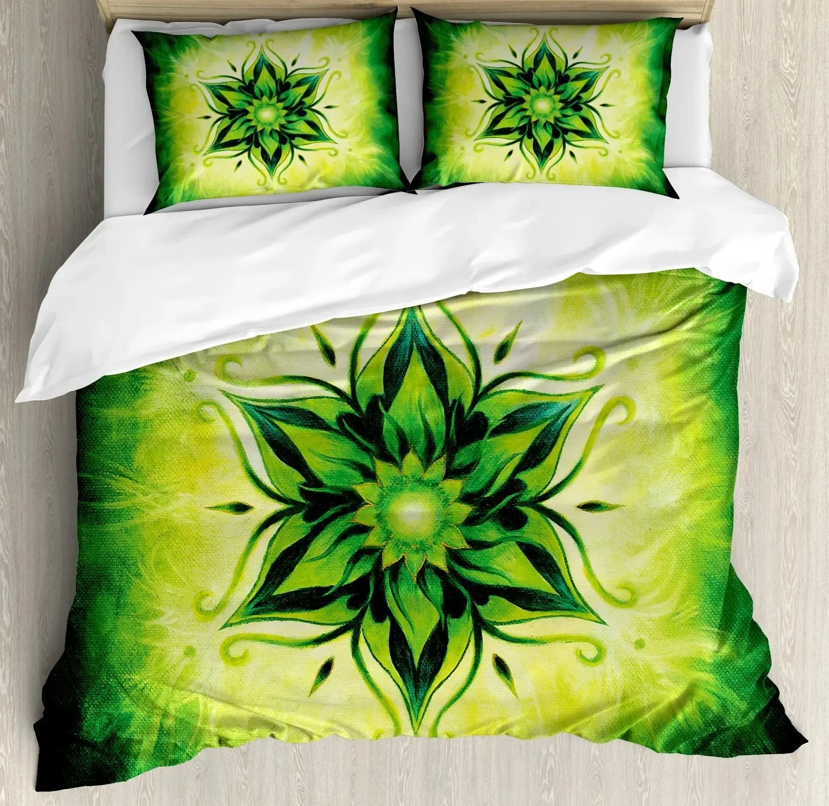 South Mandala Floral Duvet Cover Set,Vibrant Color Ornamental Illustration Bedding Set Bohemian Mandala Lotus Design Quilt Cover
