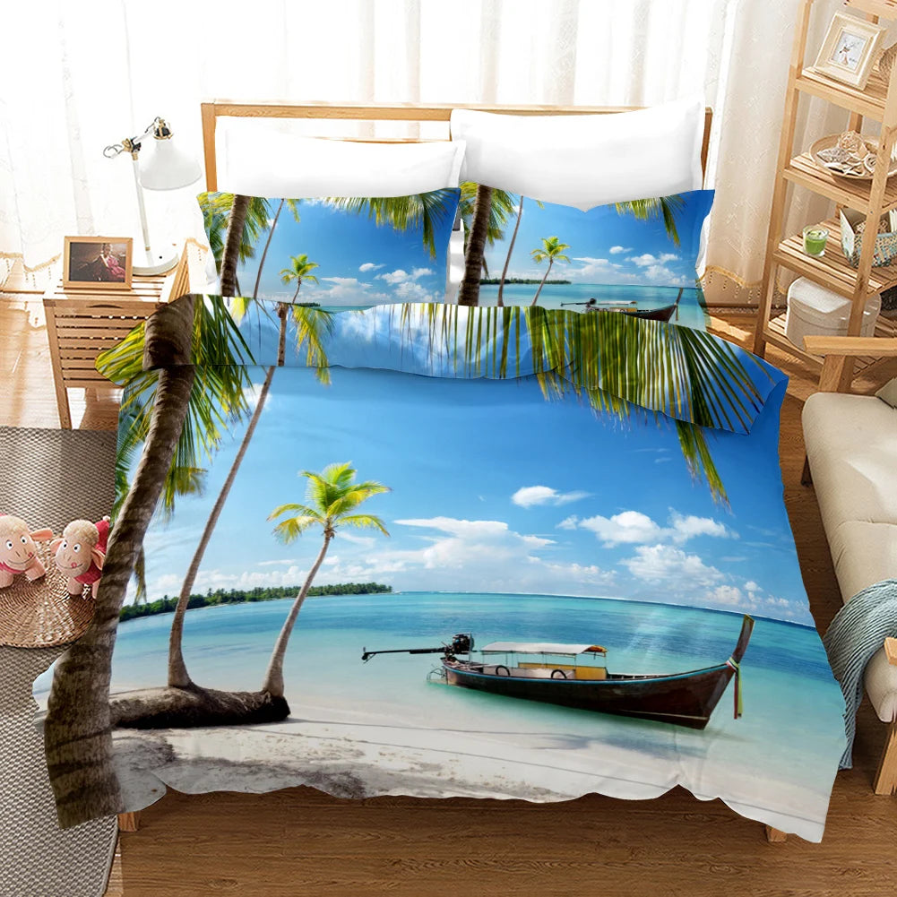 Tropical Island & Palm Tree Duvet Cover Set