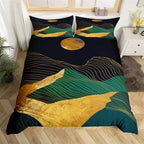 Medieval Boho Century Modern Duvet Cover Set Abstract Geometric Rainbow Sun Circles Comforter Cover Microfiber Soft Bedding Set