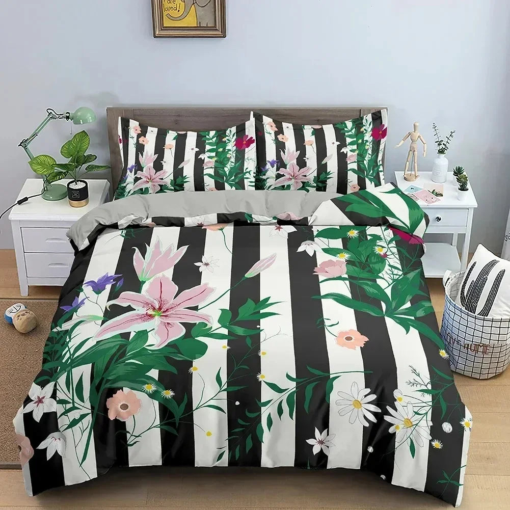 TOP Stripe Geometric Bedding Set Breathable Duvet Cover With Pillowcase Adults Queen King Size Quilt Cover Home Textiles