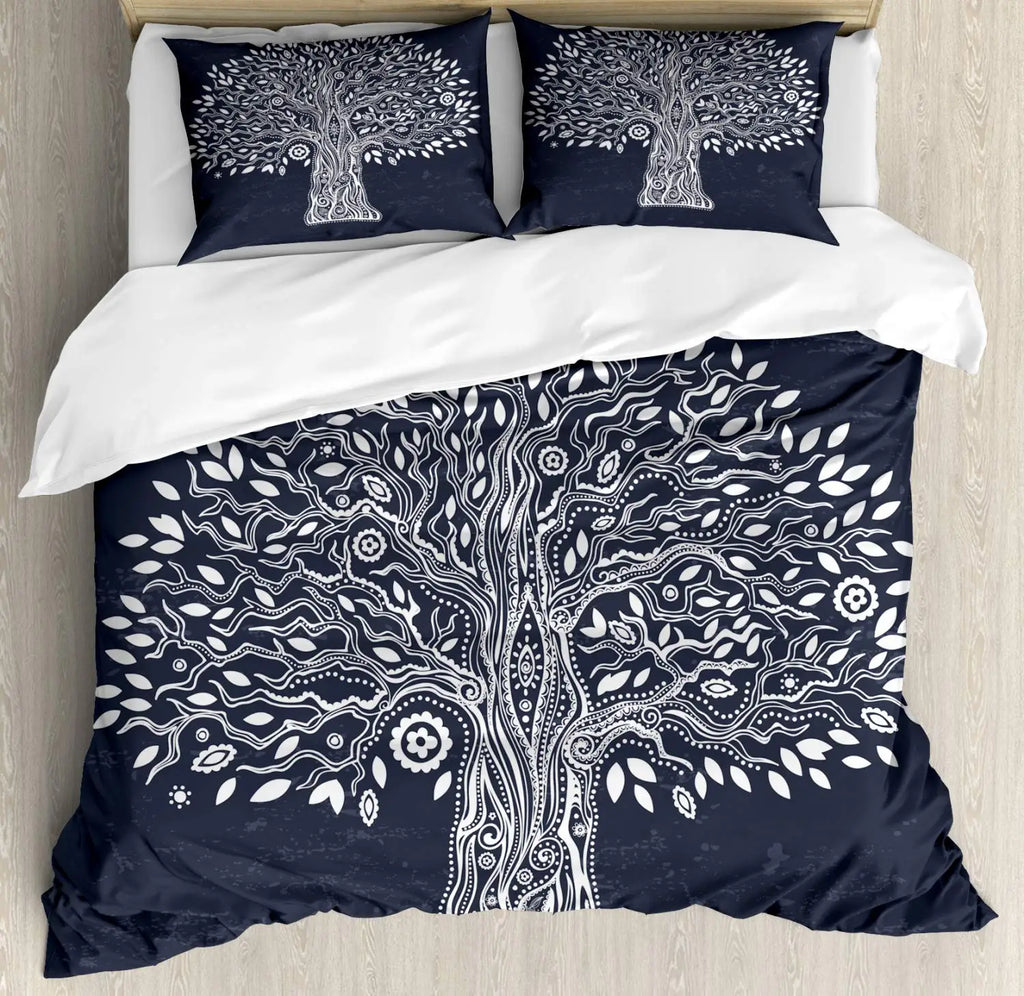 Sun and Moon Duvet Cover Black and White Bedding Soft Tree of Life All Galaxy Stars Mandala Tribal Quilt Cover Decor for Women