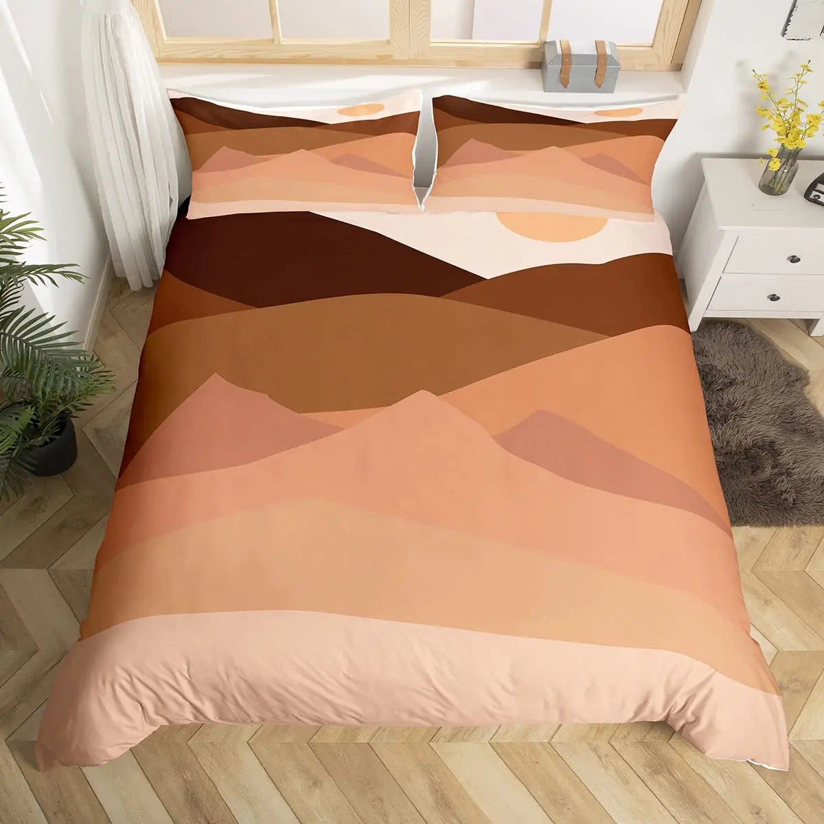 Medieval Boho Century Modern Duvet Cover Set Abstract Geometric Rainbow Sun Circles Comforter Cover Microfiber Soft Bedding Set