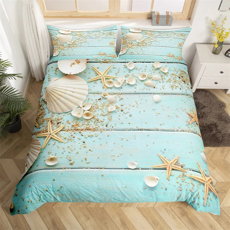 Beach Duvet Cover Set Polyester Tropical Island with The Palm Tree and Sea Beach Nature Theme Double Queen King Size Quilt Cover