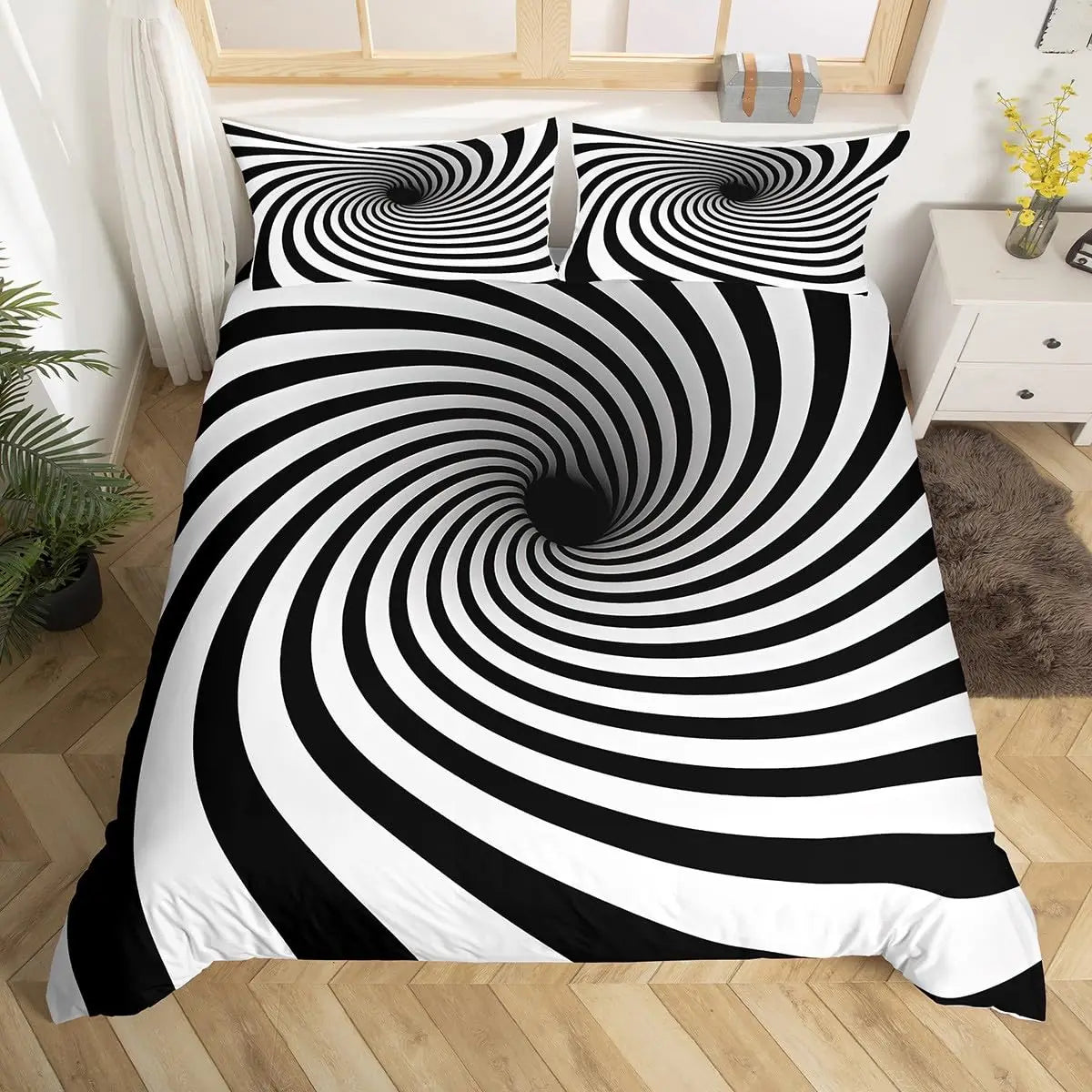 Rainbow Stripes Duvet Cover King Queen Visual Abstraction Bedding Set Optical Illusion Comforter Cover Geometric Quilt Cover