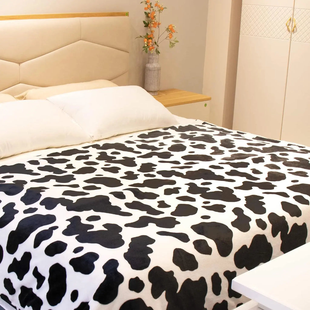 Soft Cow Print Flannel Throw Blanket