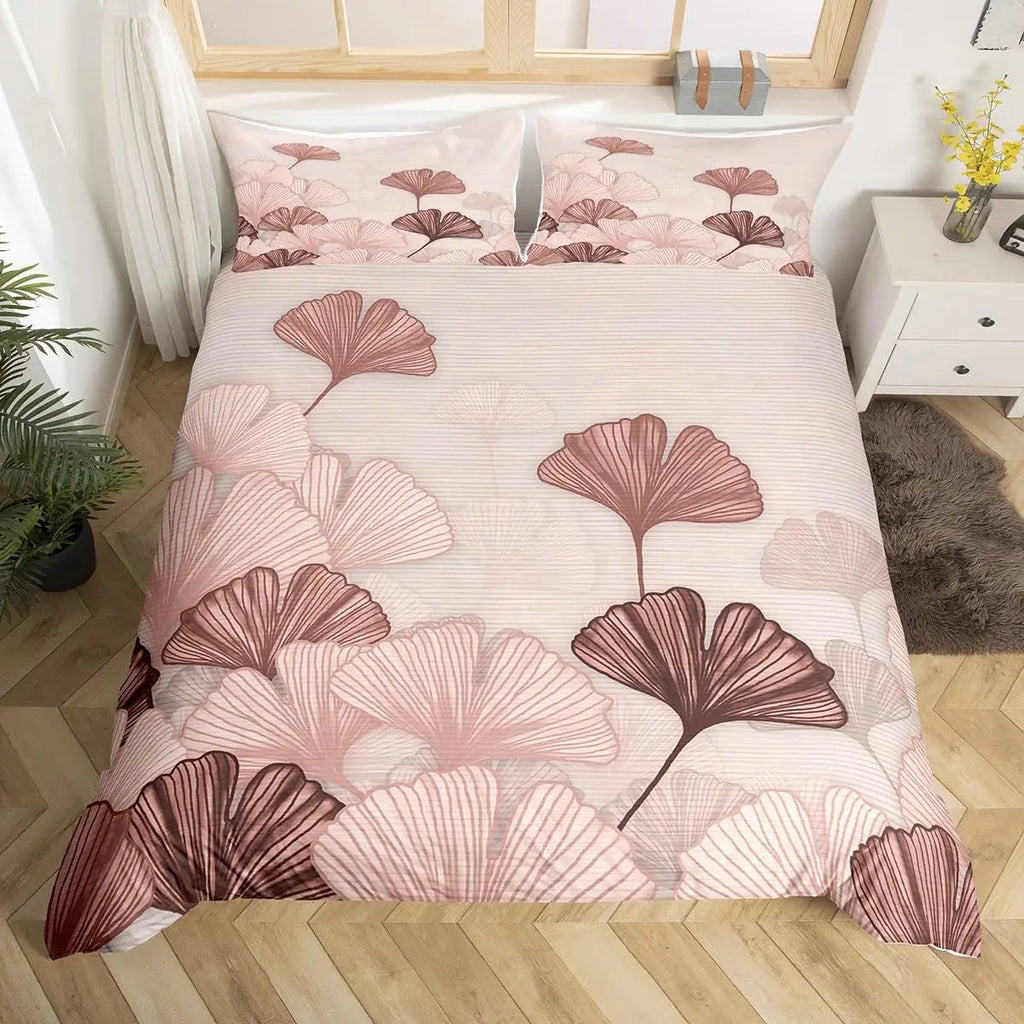 Ginkgo Leaf Duvet Cover Queen Natural Botanical Bedding Set Plants Rustic Farmhouse Comforter Cover Abstract Leaves Quilt Cover