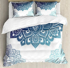 South Mandala Floral Duvet Cover Set,Vibrant Color Ornamental Illustration Bedding Set Bohemian Mandala Lotus Design Quilt Cover
