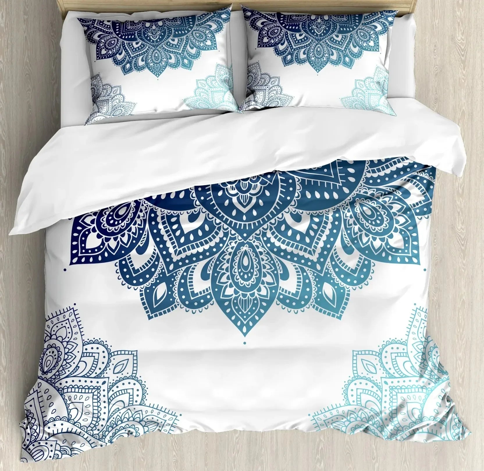 South Mandala Floral Duvet Cover Set,Vibrant Color Ornamental Illustration Bedding Set Bohemian Mandala Lotus Design Quilt Cover
