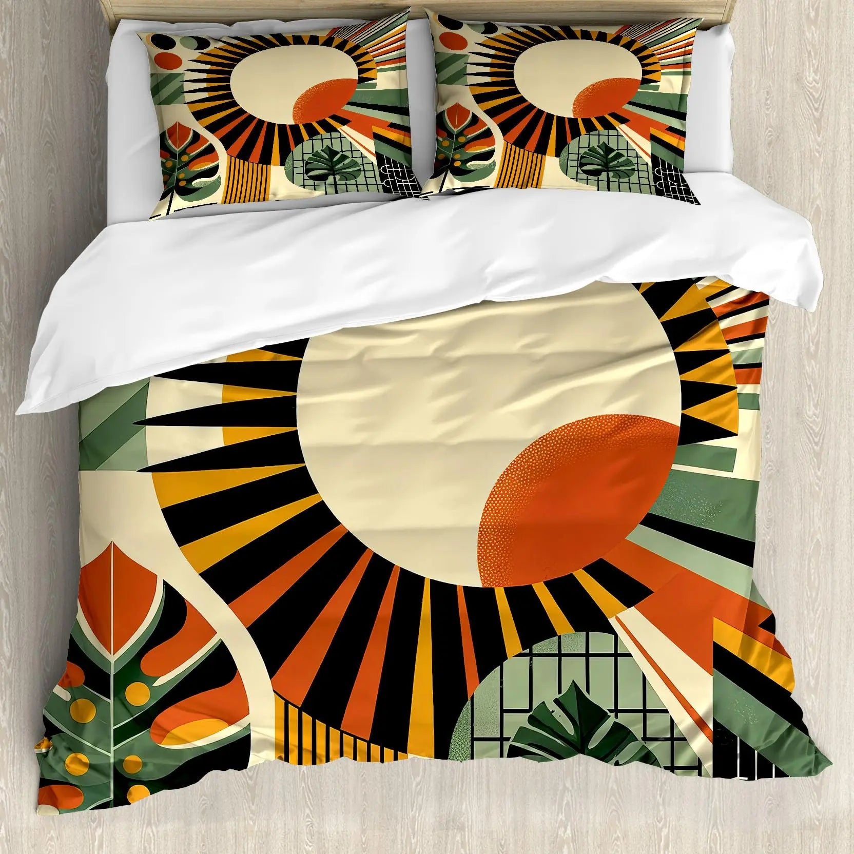 Medieval Boho Century Modern Duvet Cover Set Abstract Geometric Rainbow Sun Circles Comforter Cover Microfiber Soft Bedding Set