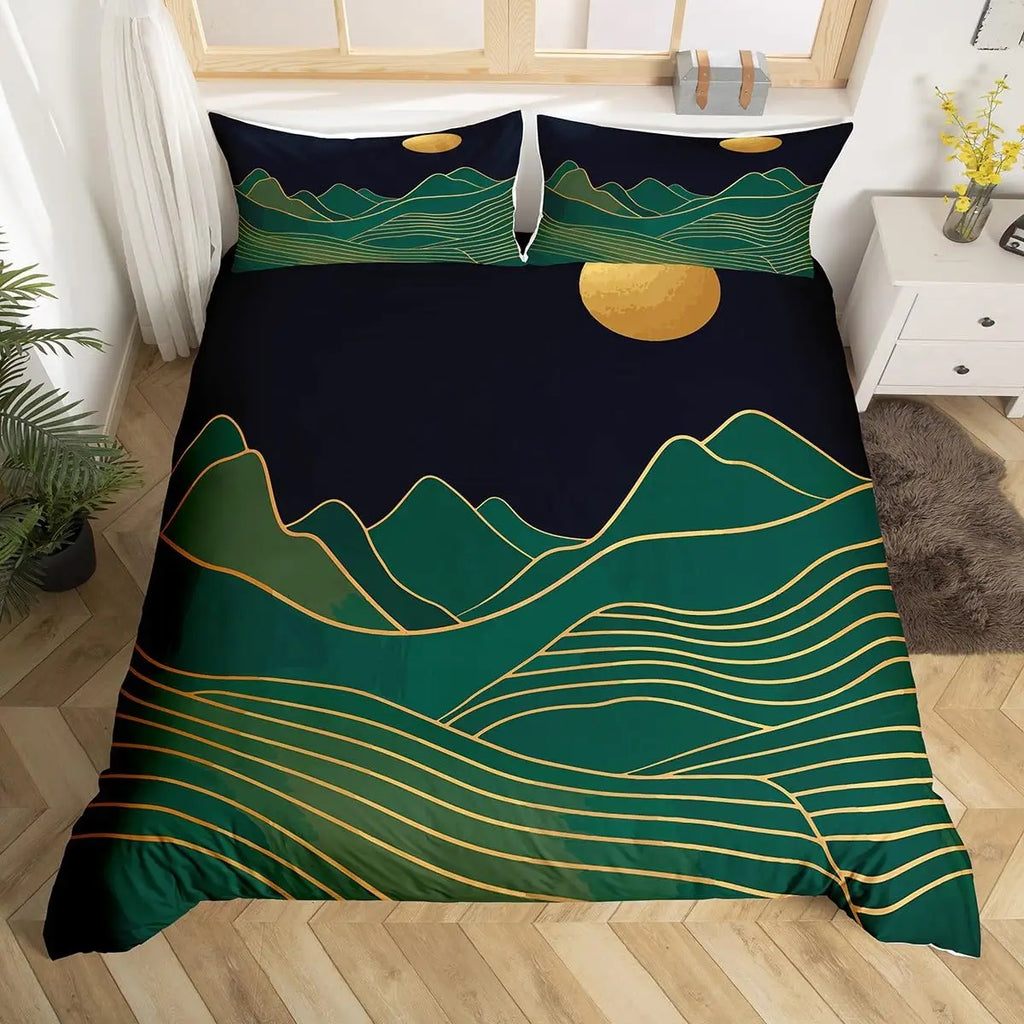 Medieval Boho Century Modern Duvet Cover Set Abstract Geometric Rainbow Sun Circles Comforter Cover Microfiber Soft Bedding Set