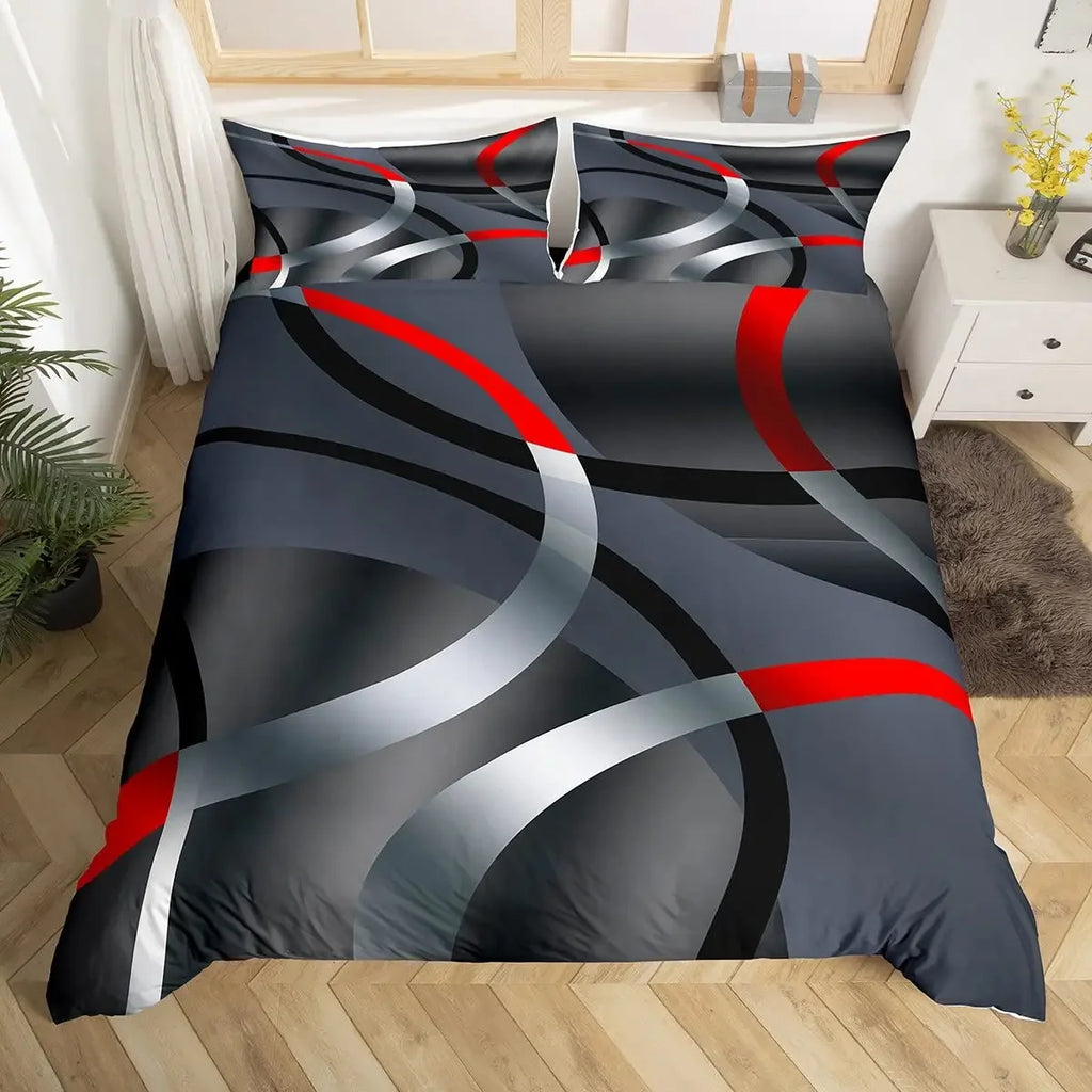 Geometric Circles Duvet Cover Red and Black Quilt Set Suitable for Children Kids Boys Girls Teenagers Abstract Art Bedding Set
