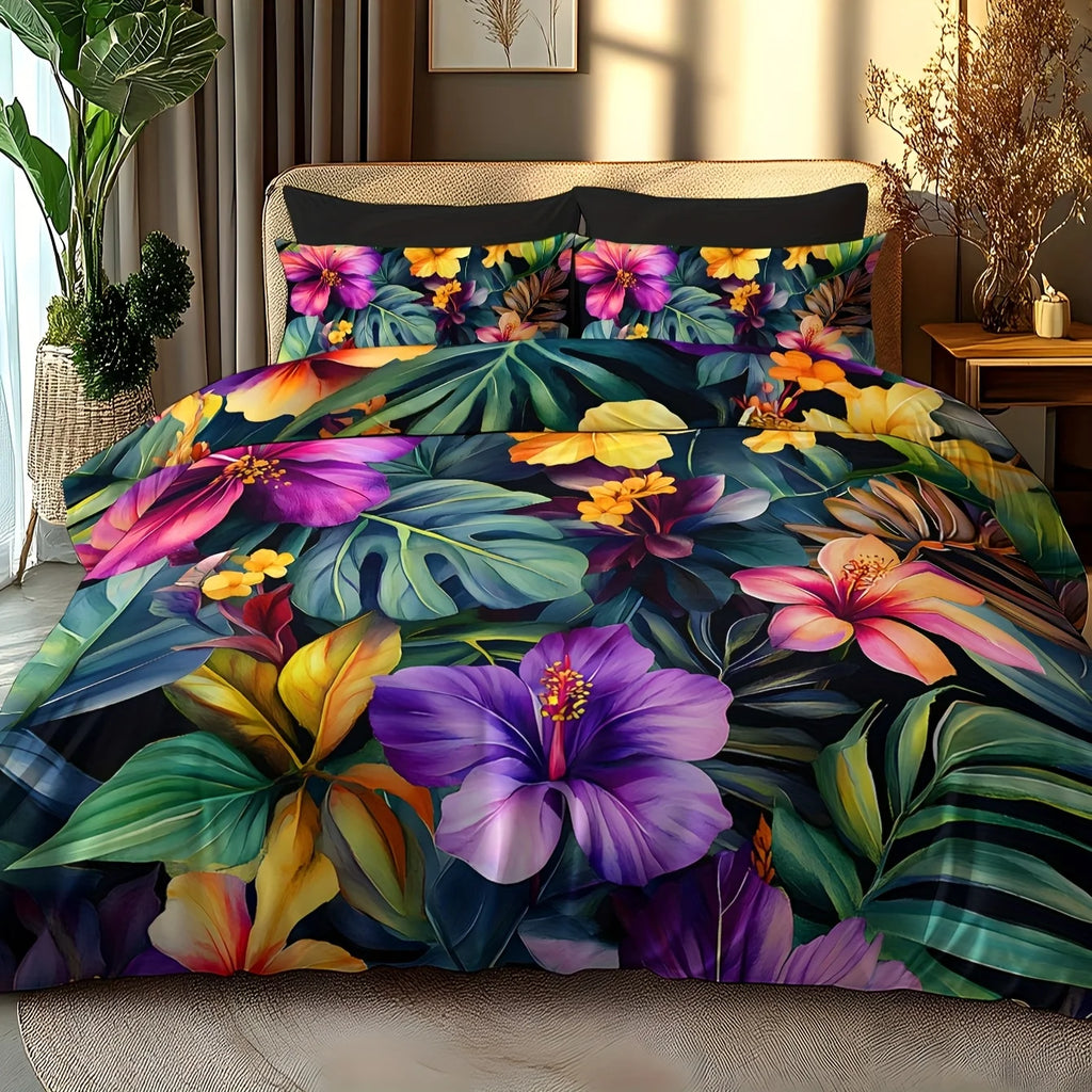 Floral & Leaf Digital Print Duvet Cover Set