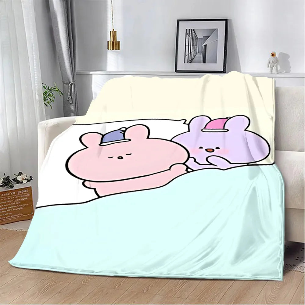 Asamimichaan Asleep Cute Asamimi Square Printed Blanket Picnic Blankets Warm Blanket Soft and Comfortable Blanket Home Travel