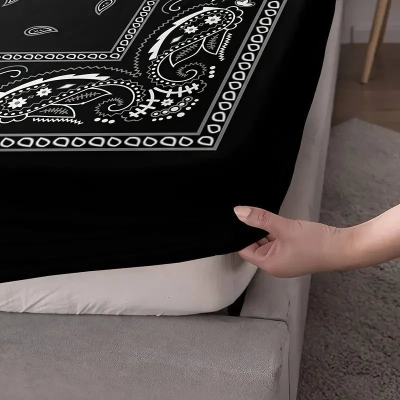 Black Paisley Mandala Deep-Pocket Sheet Set