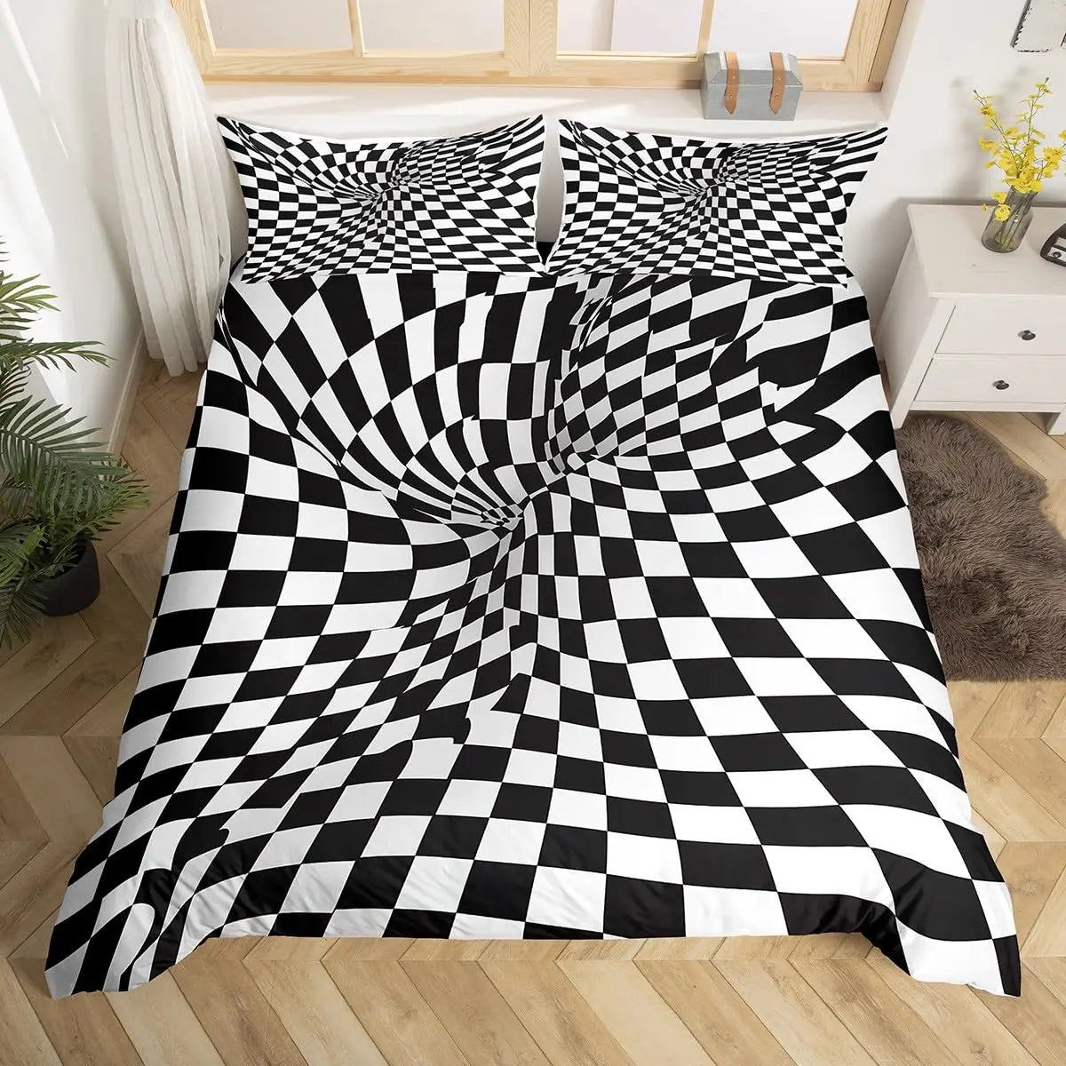 Rainbow Stripes Duvet Cover King Queen Visual Abstraction Bedding Set Optical Illusion Comforter Cover Geometric Quilt Cover
